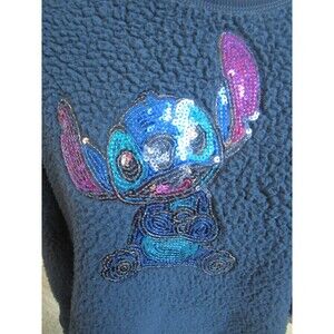 DISNEY NUBBLY FLEECE NAVY SWEATSHIRT W/ SEQUIN " STITCH"   JUNIOR SIZE XXL 19
